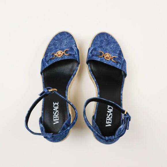 Versace Women Ankle Strap Espadrille Platform Wedge Sandals Navy Size 41EU/11US - Picture 5 of 7